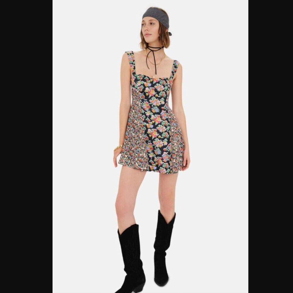 For Love & Lemons Brookes Black Floral Mini Dress Xs